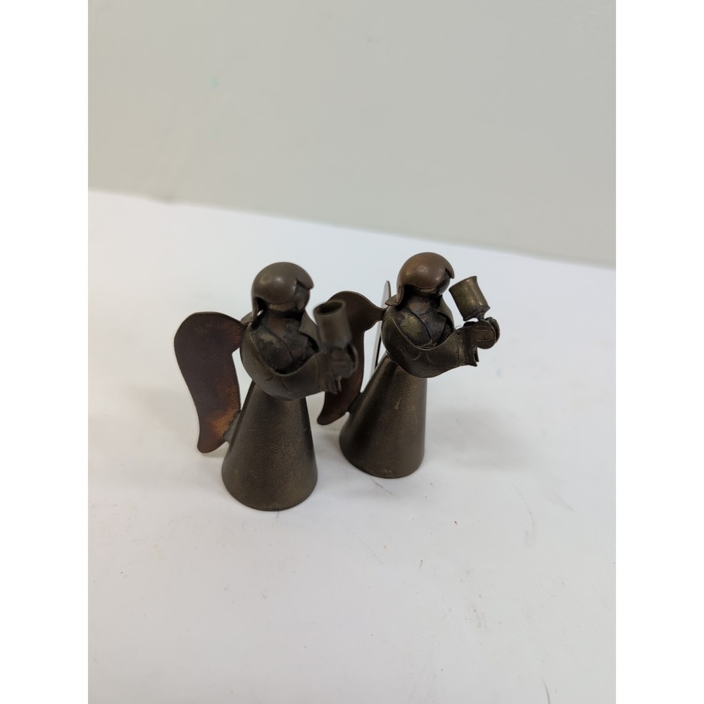 Vintage Set Of 2 Copper and Brass Angel Candle Holders Figurines